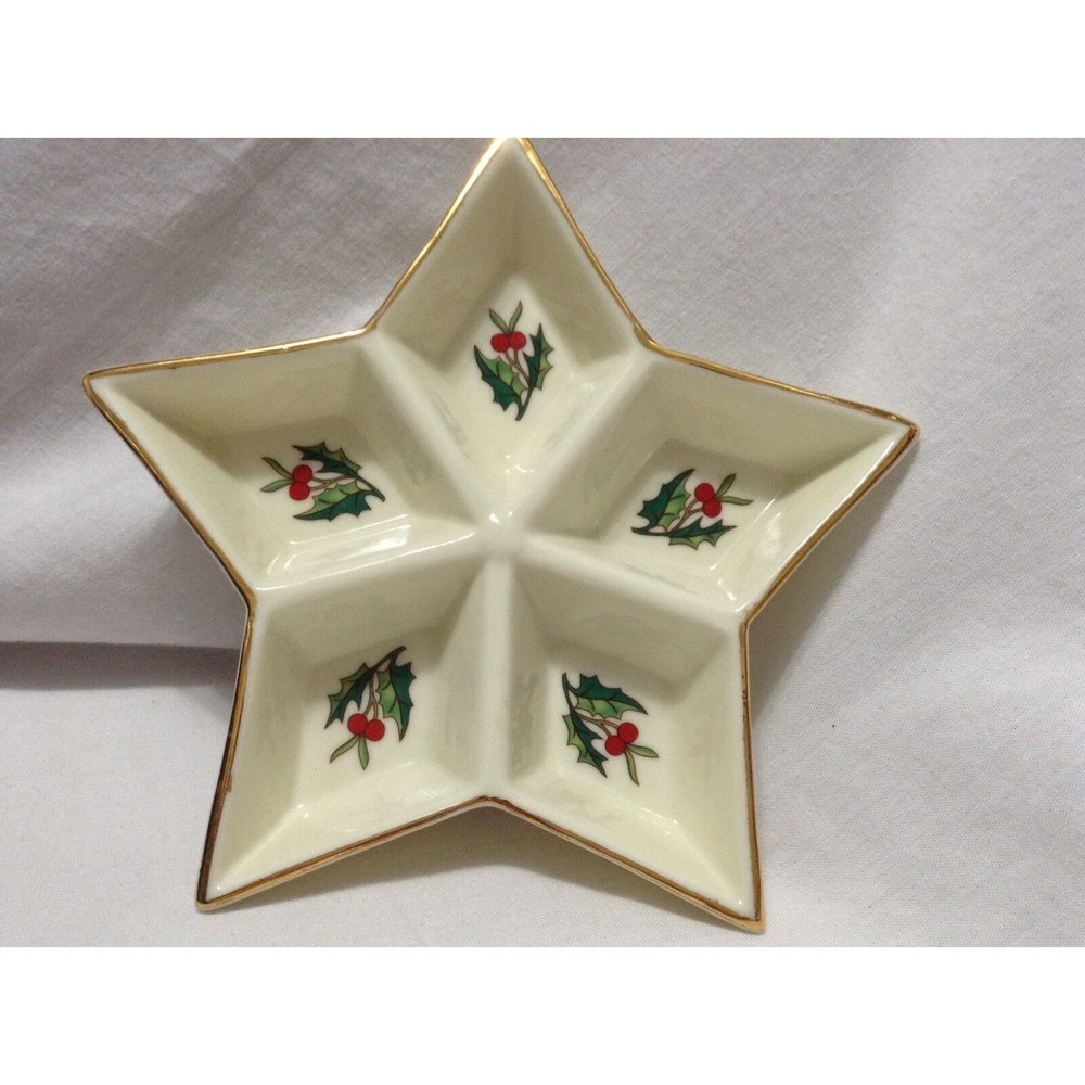 Formalities by Baum Bros Holly Pattern Christmas Star Candy Divided Dish